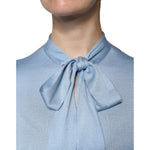 Dolce & Gabbana Blue Silk Knit Pullover Ascot Collar Top TSH86821-40