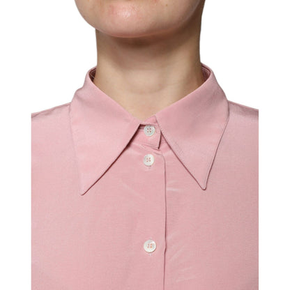Dolce & Gabbana Pink Cotton Long Sleeves Collared Blouse Top