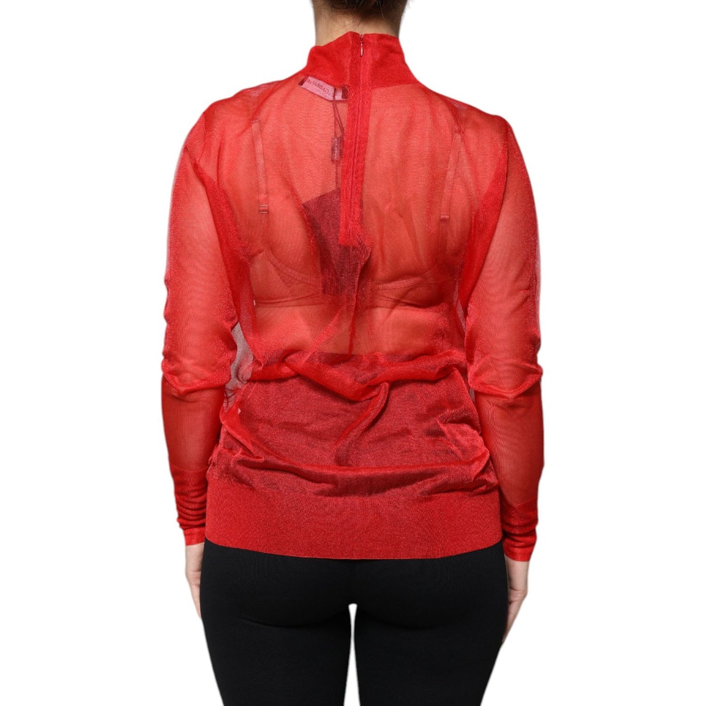 Dolce & Gabbana Red Mesh Turtleneck Long Sleeve Blouse Top TSH86828-40