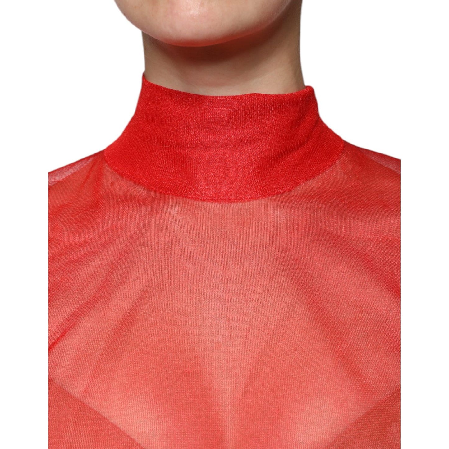 Dolce & Gabbana Red Mesh Turtleneck Long Sleeve Blouse Top TSH86828-40