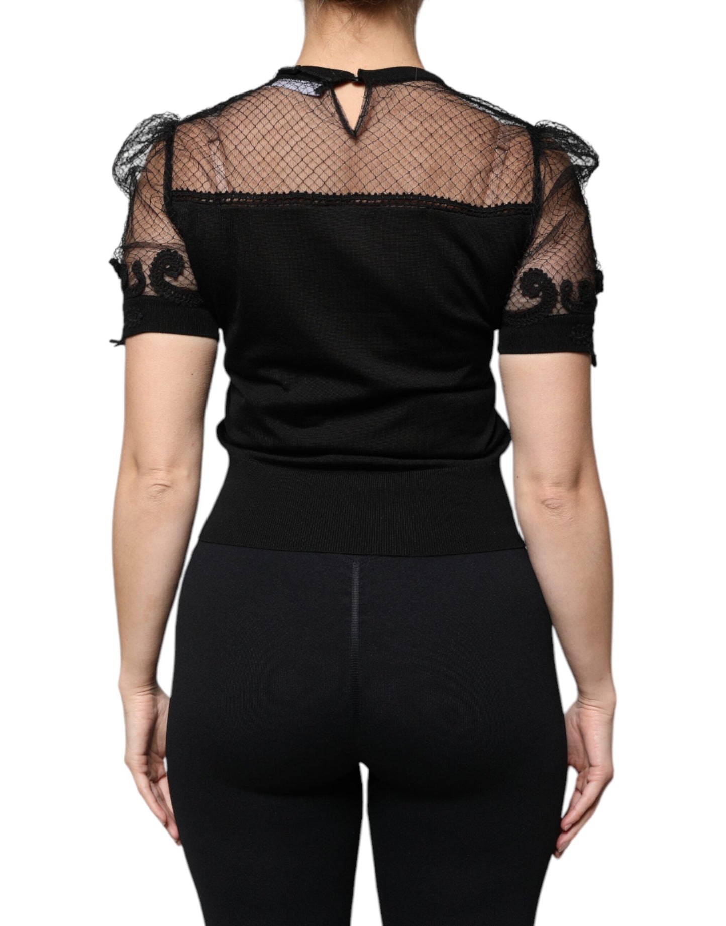 Dolce & Gabbana Black Floral Lace Short Sleeves Blouse Top TSH86836-38