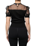 Dolce & Gabbana Black Floral Lace Short Sleeves Blouse Top TSH86836-38