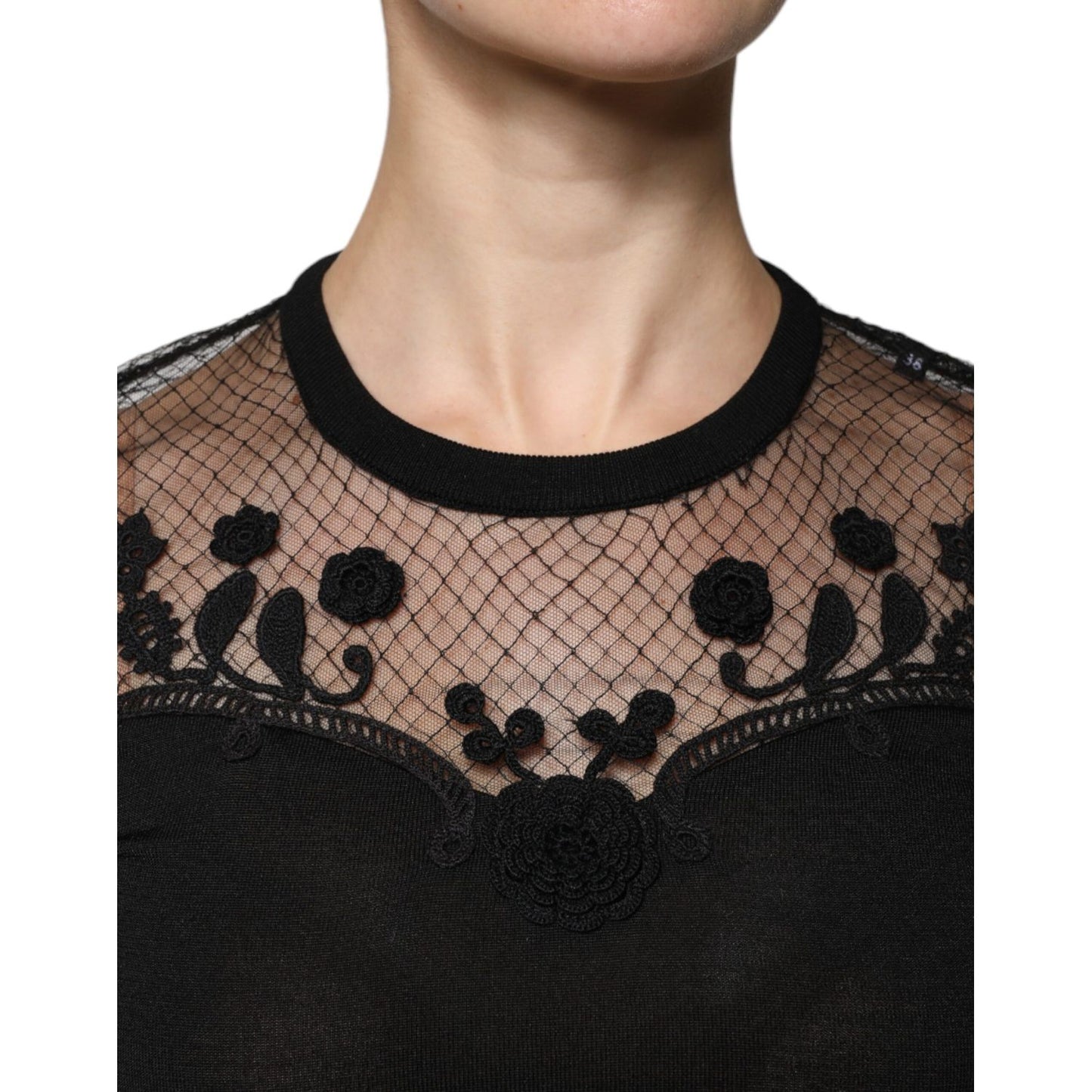 Dolce & Gabbana Black Floral Lace Short Sleeves Blouse Top TSH86836-38
