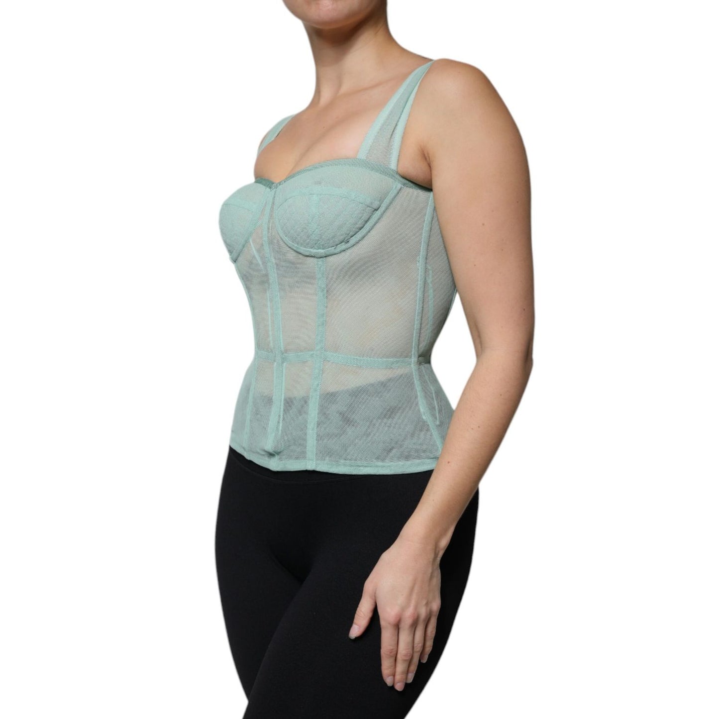 Dolce & Gabbana Green Cotton Bustier Corset Sleeveless Top TSH86843-38