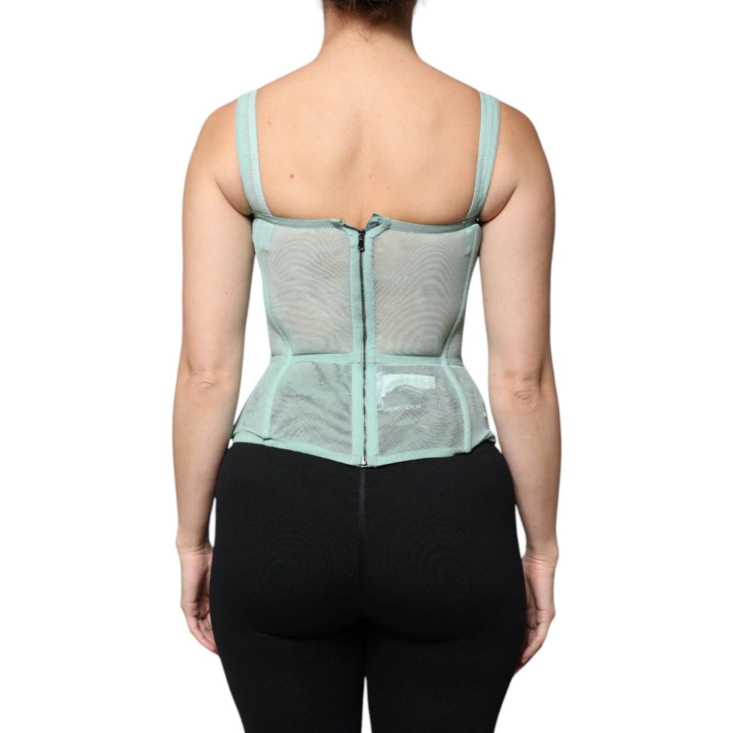 Dolce & Gabbana Green Cotton Bustier Corset Sleeveless Top TSH86843-38