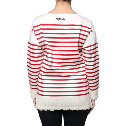 Dolce & Gabbana White Red Stripes Cotton Long Sleeves Top