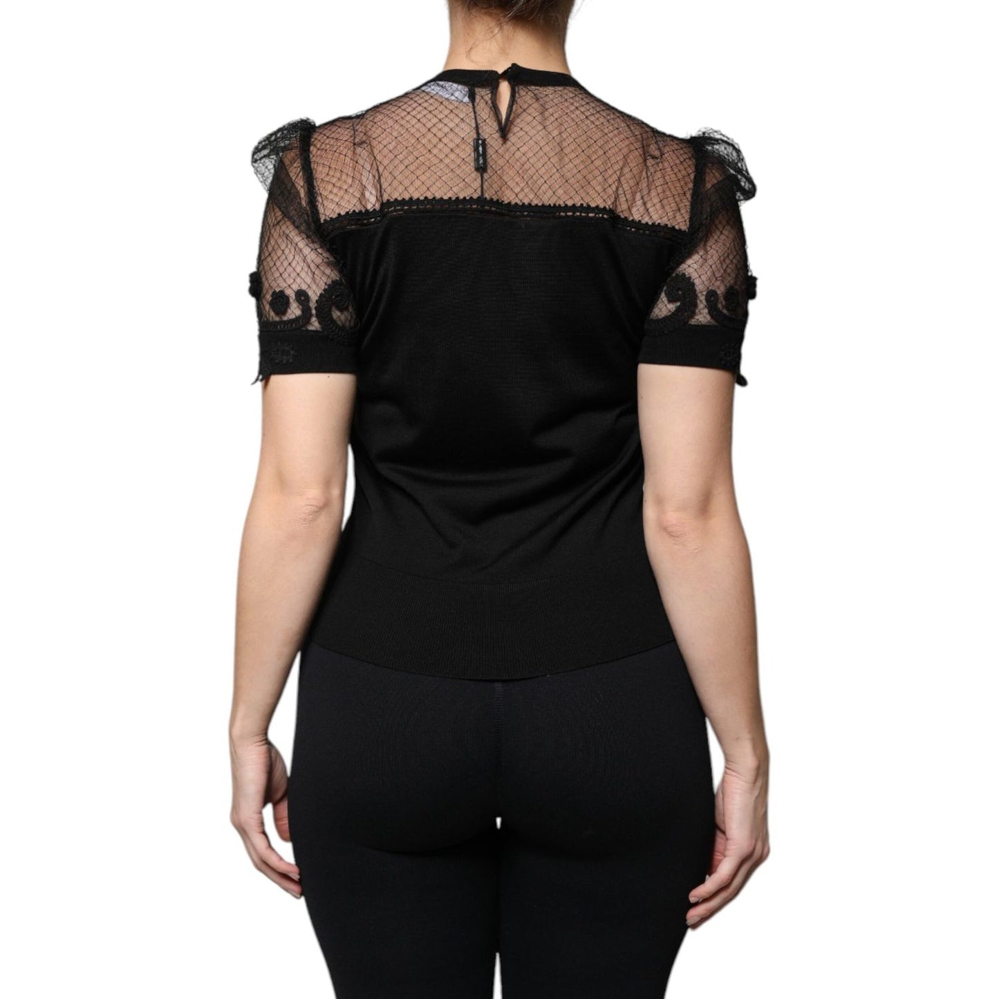 Dolce & Gabbana Black Floral Lace Short Sleeves Blouse Top TSH87028-40
