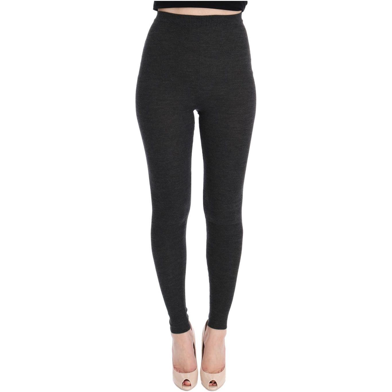 优雅灰色高腰羊毛紧身裤