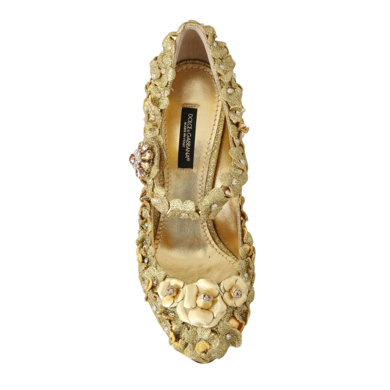 Dolce & Gabbana Gold Floral Crystal Mary Janes Pumps