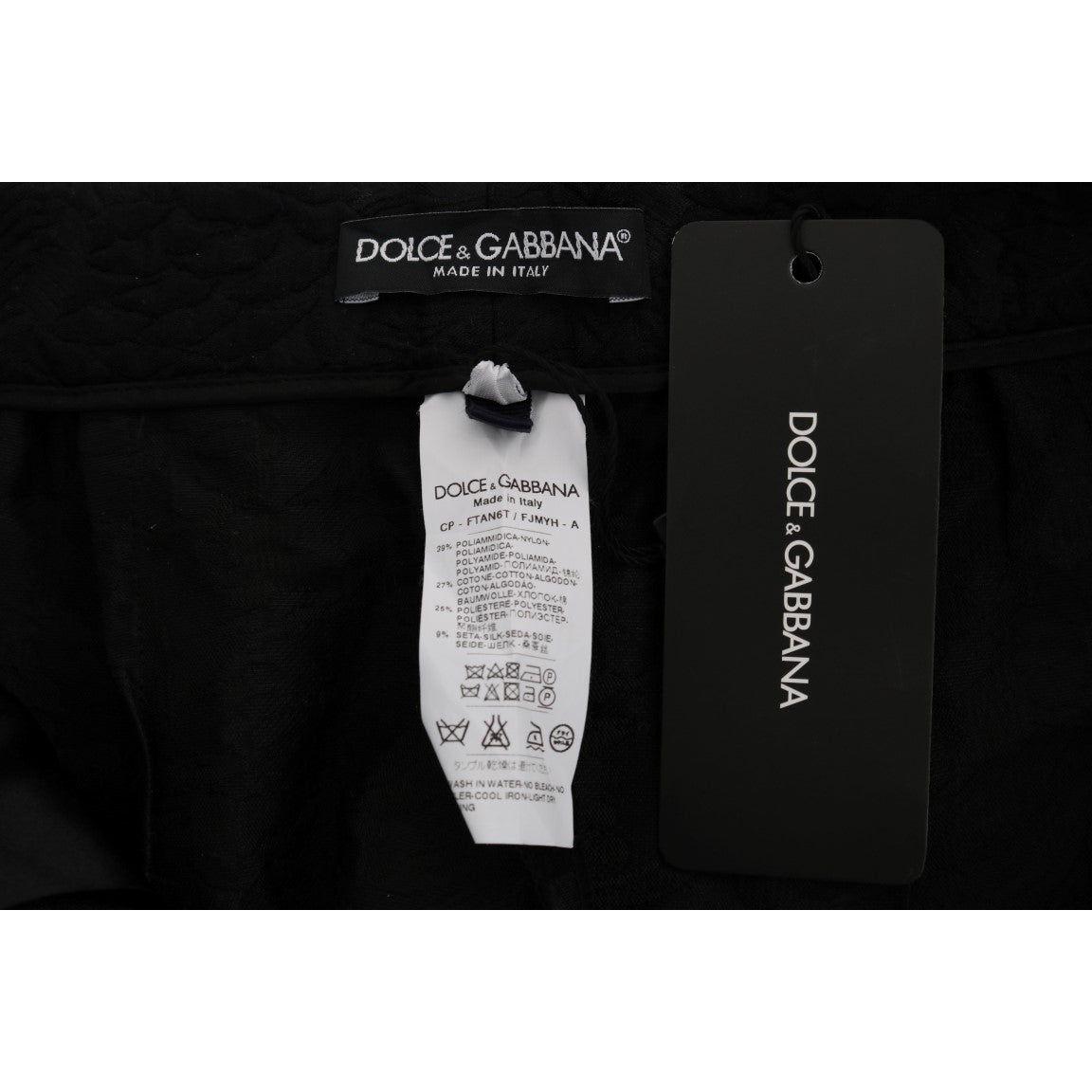 Dolce & Gabbana Black Brocade High Waist Capri Shorts Jeans & Pants