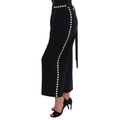 Dolce & Gabbana Black Wool Stretch Crystal Pants