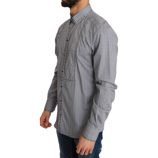 Dolce & Gabbana Gray Check GOLD Cotton Slim Fit Shirt TSH1988-1