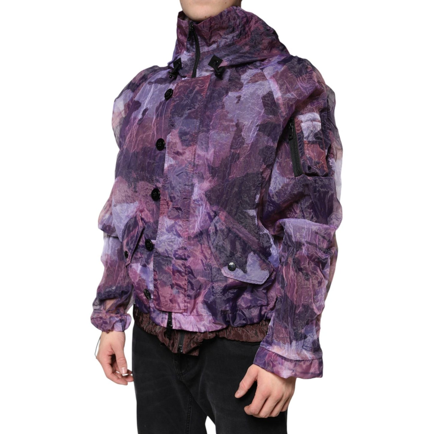 Dolce & Gabbana Purple Camouflage Hooded Men Blouson Jacket JKT4170-46