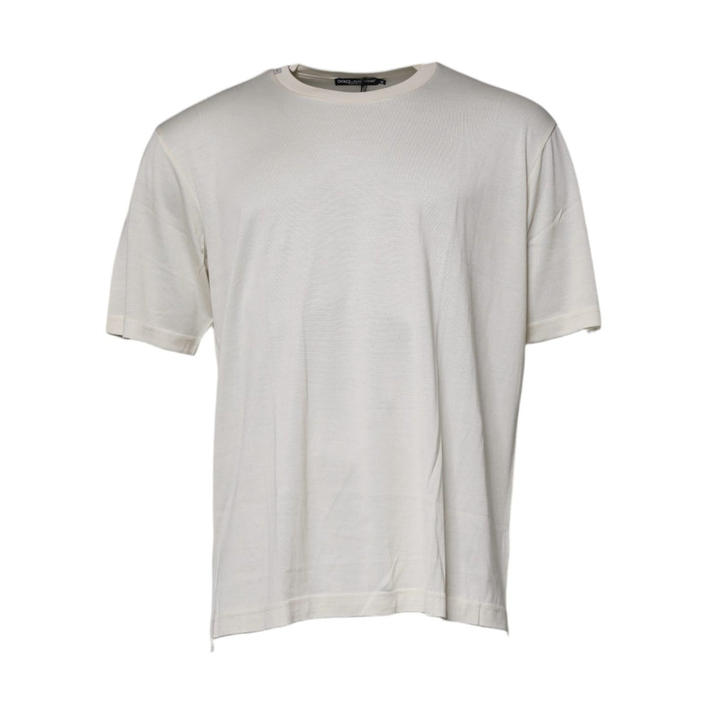 Dolce & Gabbana Off White Silk CrewNeck Short Sleeve T-shirt TSH87254-54