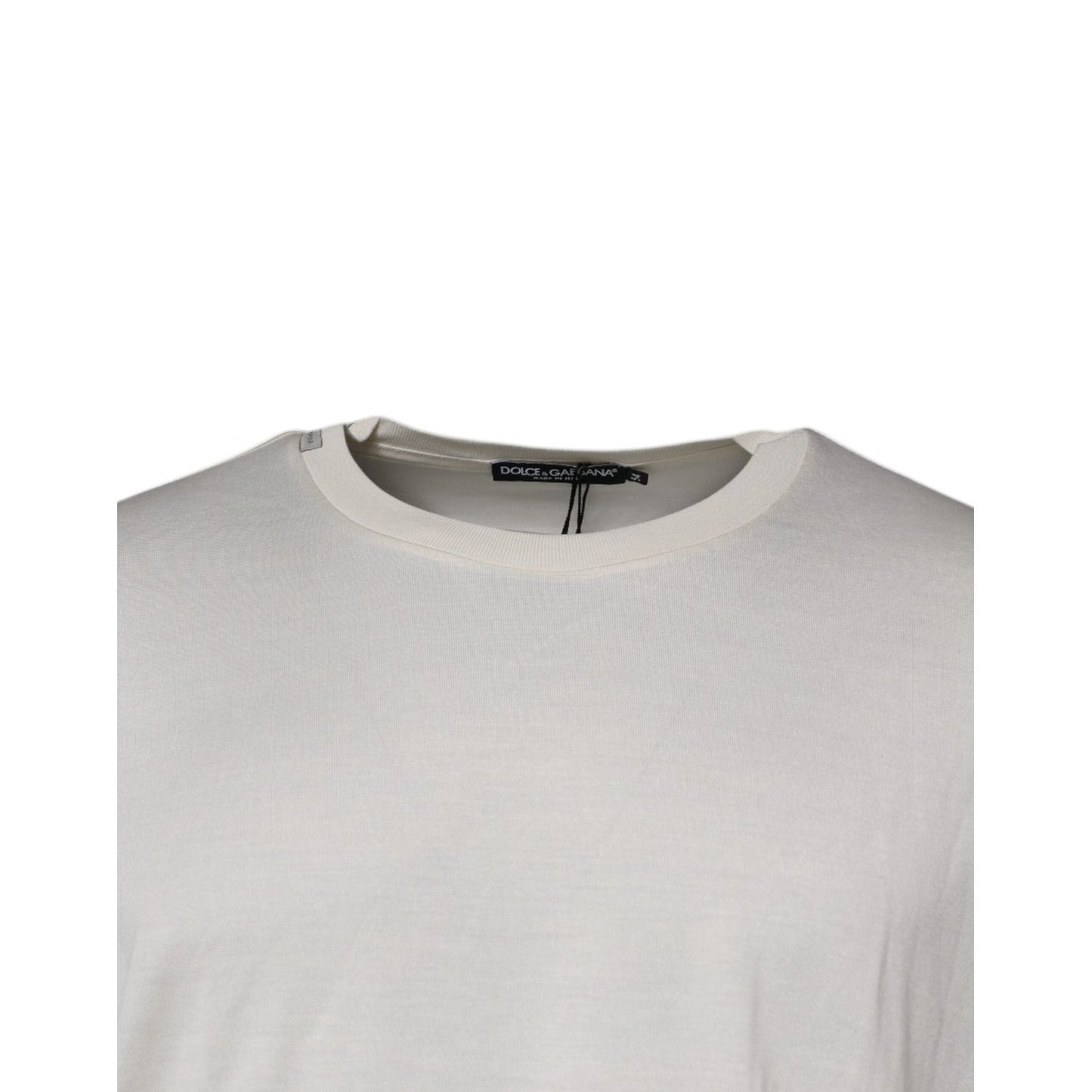Dolce & Gabbana Off White Silk CrewNeck Short Sleeve T-shirt TSH87254-54