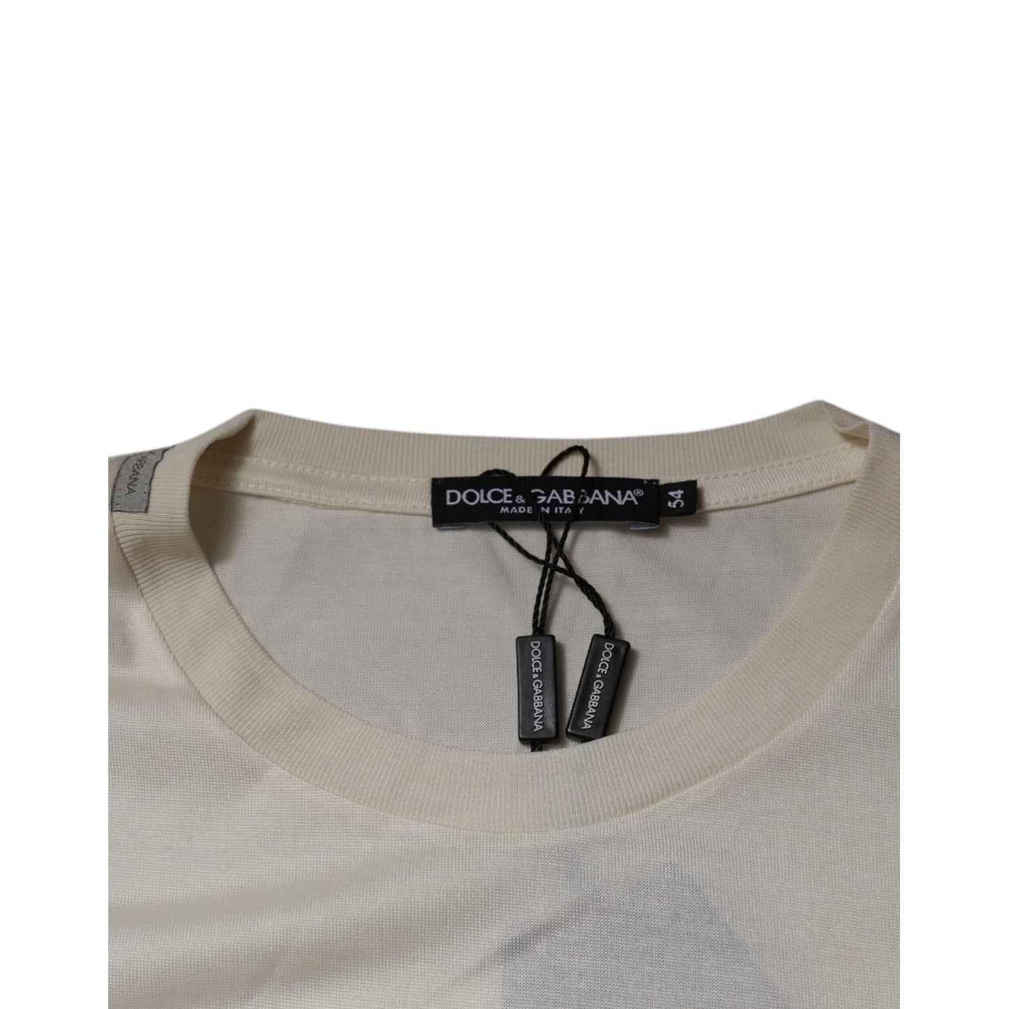 Dolce & Gabbana Off White Silk CrewNeck Short Sleeve T-shirt TSH87254-54