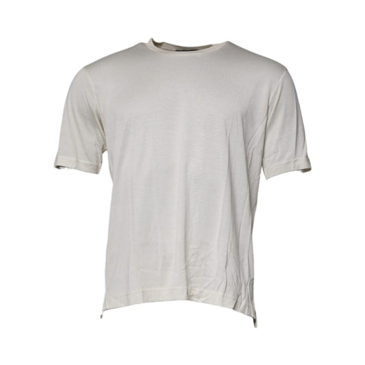 Dolce & Gabbana Off White Silk Crew Neck Short Sleeve T-shirt