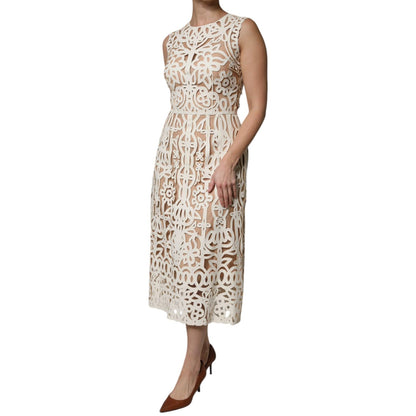 Dolce & Gabbana White Cut Out Leather Sleeveless Midi Dress