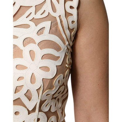 Dolce & Gabbana White Cut Out Leather Sleeveless Midi Dress