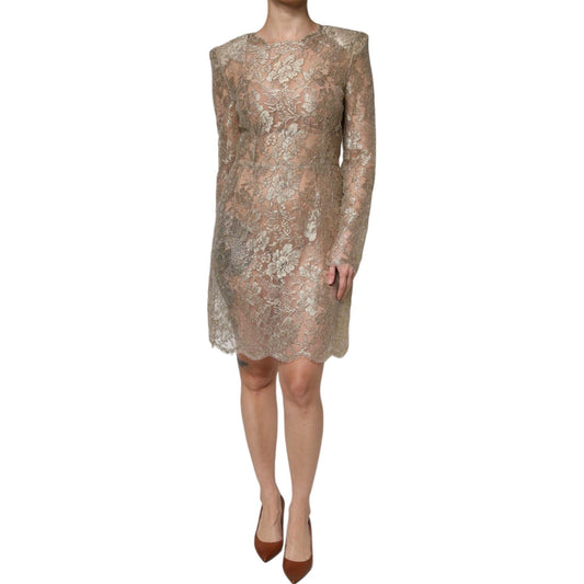 Dolce & Gabbana Gold Floral Lace A-line Sheath Mini Dress DR281297-44