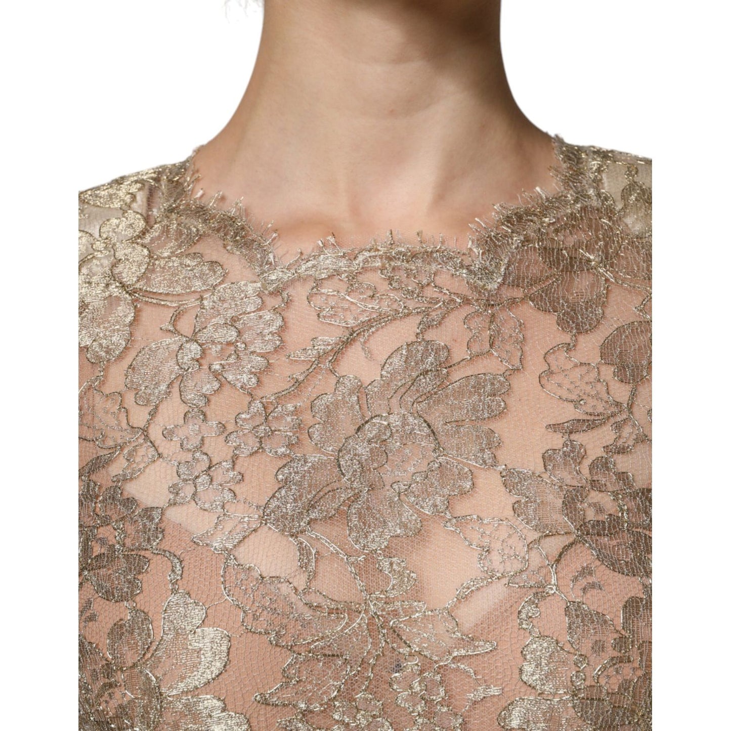 Dolce & Gabbana Gold Floral Lace A-line Sheath Mini Dress DR281297-44