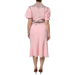 Ermanno Scervino Pink Floral Lace Short Sleeves V-neck Midi Dress DR281388-40