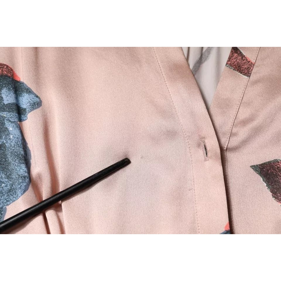 L'Autre Chose Pink Satin Floral Long Sleeves A-line Midi Dress