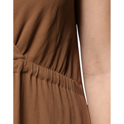 Fabiana Filippi Brown Sleeveless Deep V-neck A-line Long Maxi Dress