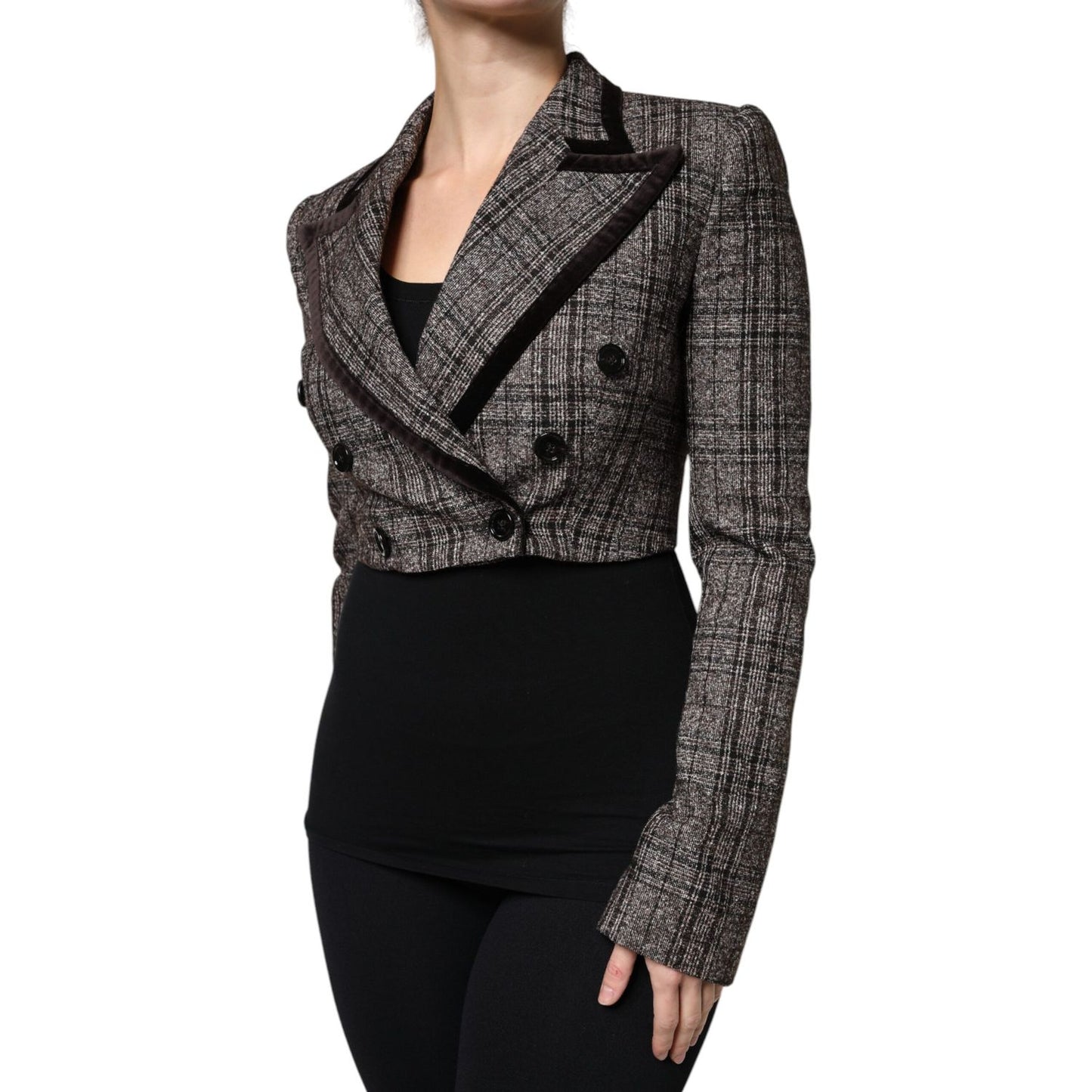 Dolce & Gabbana Brown Plaid Long Sleeve Cropped Coat Jacket JKT3275-40