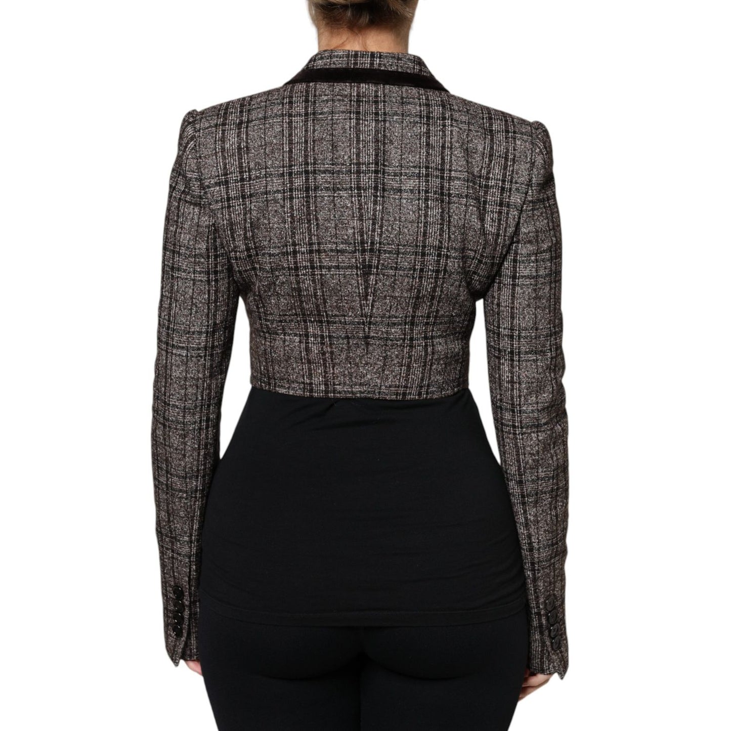 Dolce & Gabbana Brown Plaid Long Sleeve Cropped Coat Jacket JKT3275-40