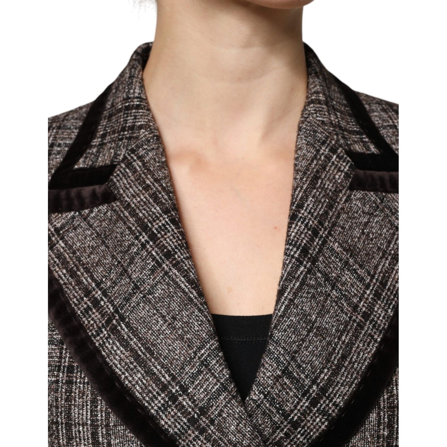 Dolce & Gabbana Brown Plaid Long Sleeve Cropped Coat Jacket JKT3275-40