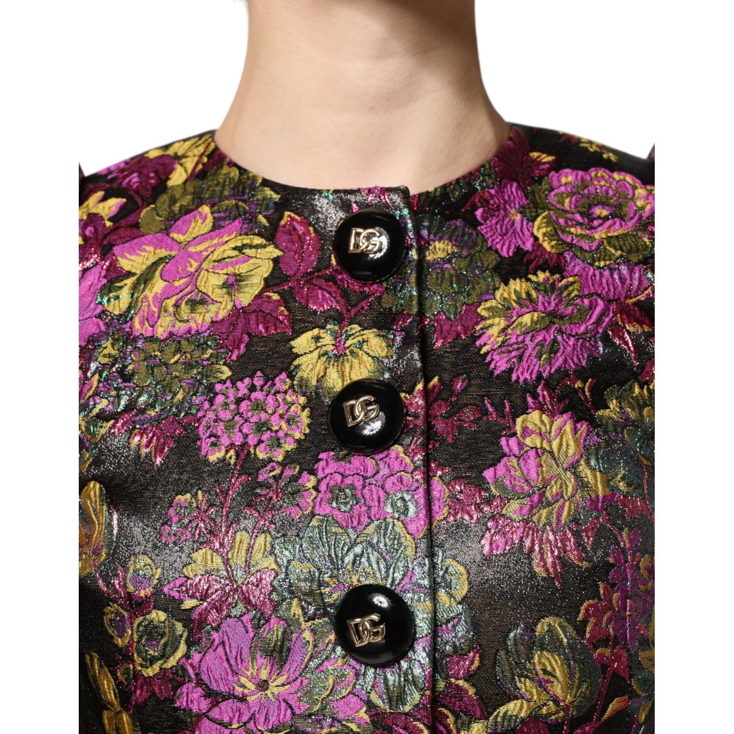 Dolce & Gabbana Multicolor Floral Jacquard Cropped Jacket JKT4101-36