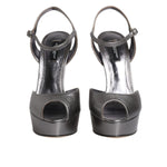 Dolce & Gabbana Silver Leather Platform Heels Sandals Shoes LA12204-38
