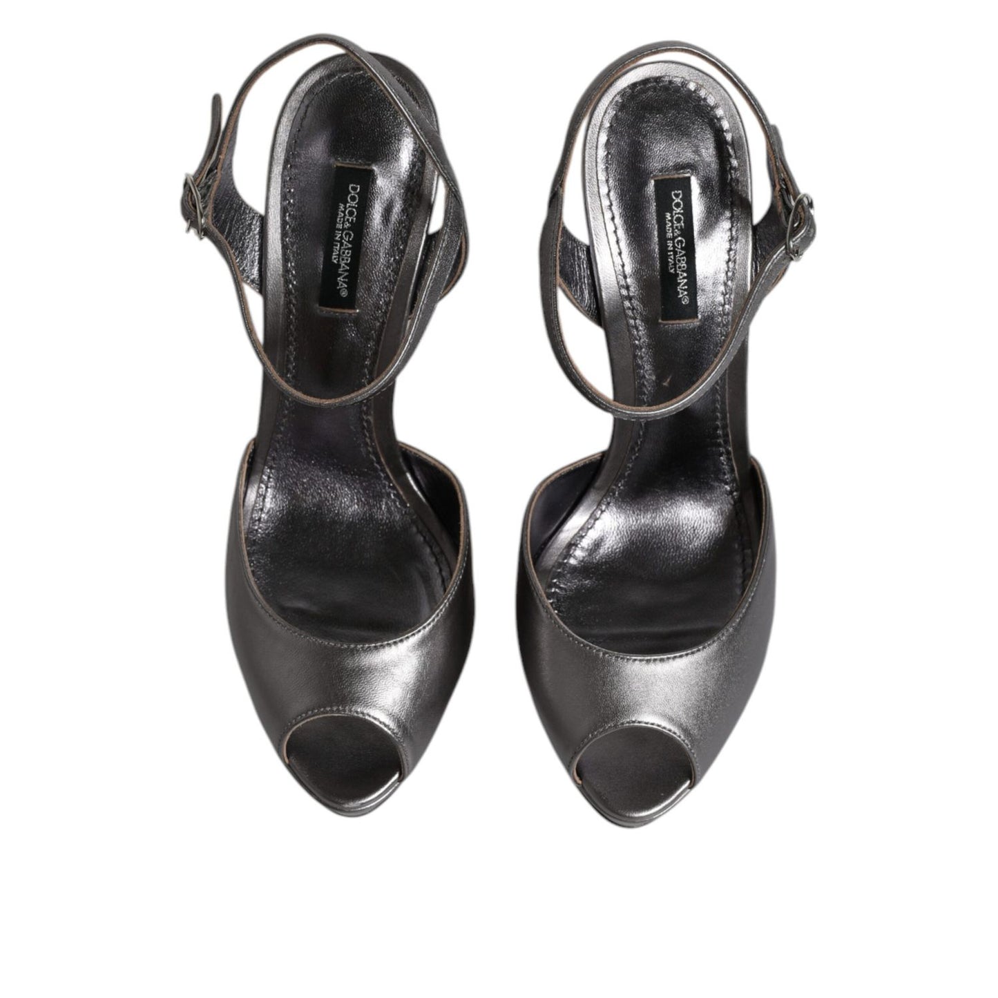 Dolce & Gabbana Silver Leather Platform Heels Sandals Shoes LA12204-38