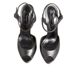 Dolce & Gabbana Silver Leather Platform Heels Sandals Shoes LA12204-38