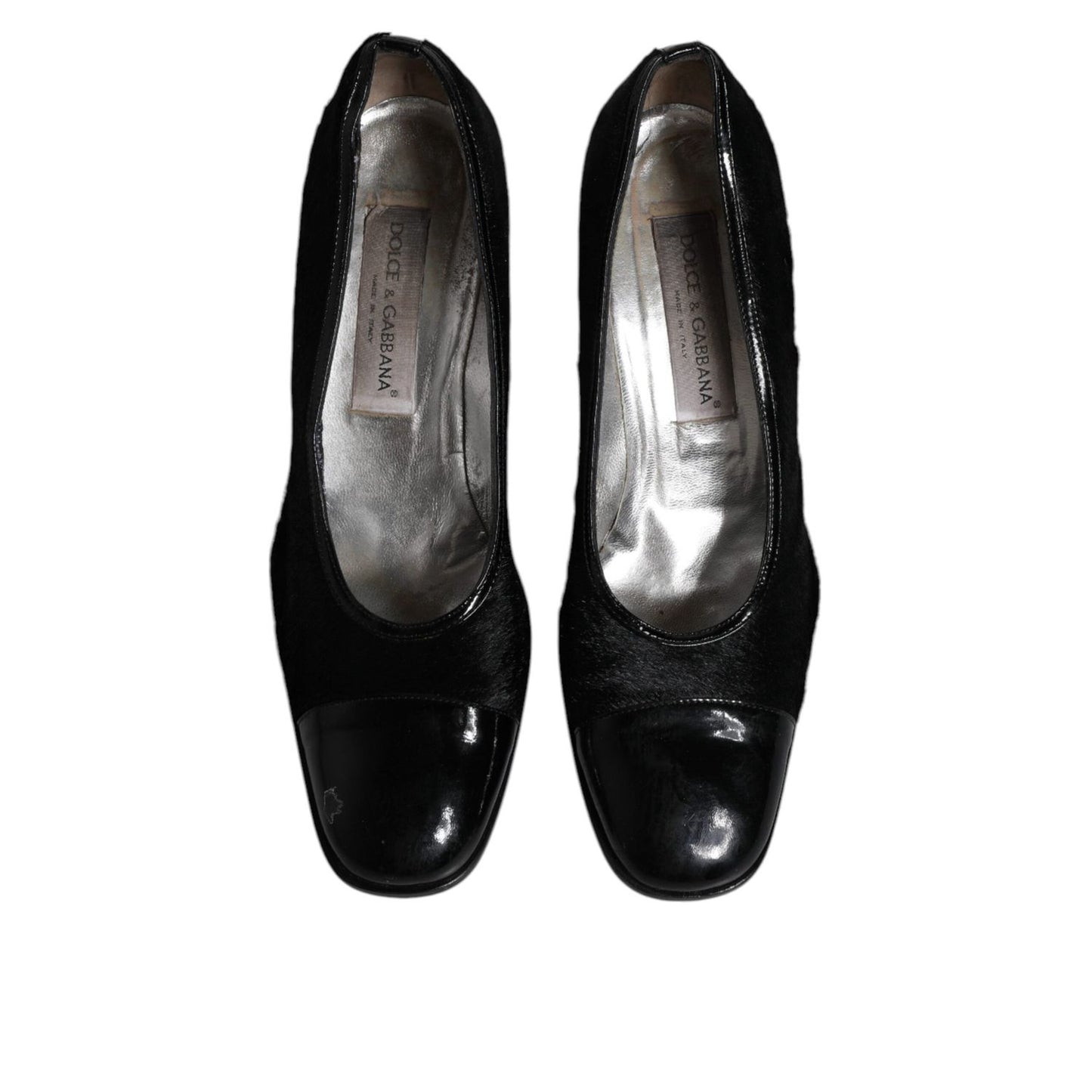 Dolce & Gabbana Black Leather Block Heels Pumps Shoes