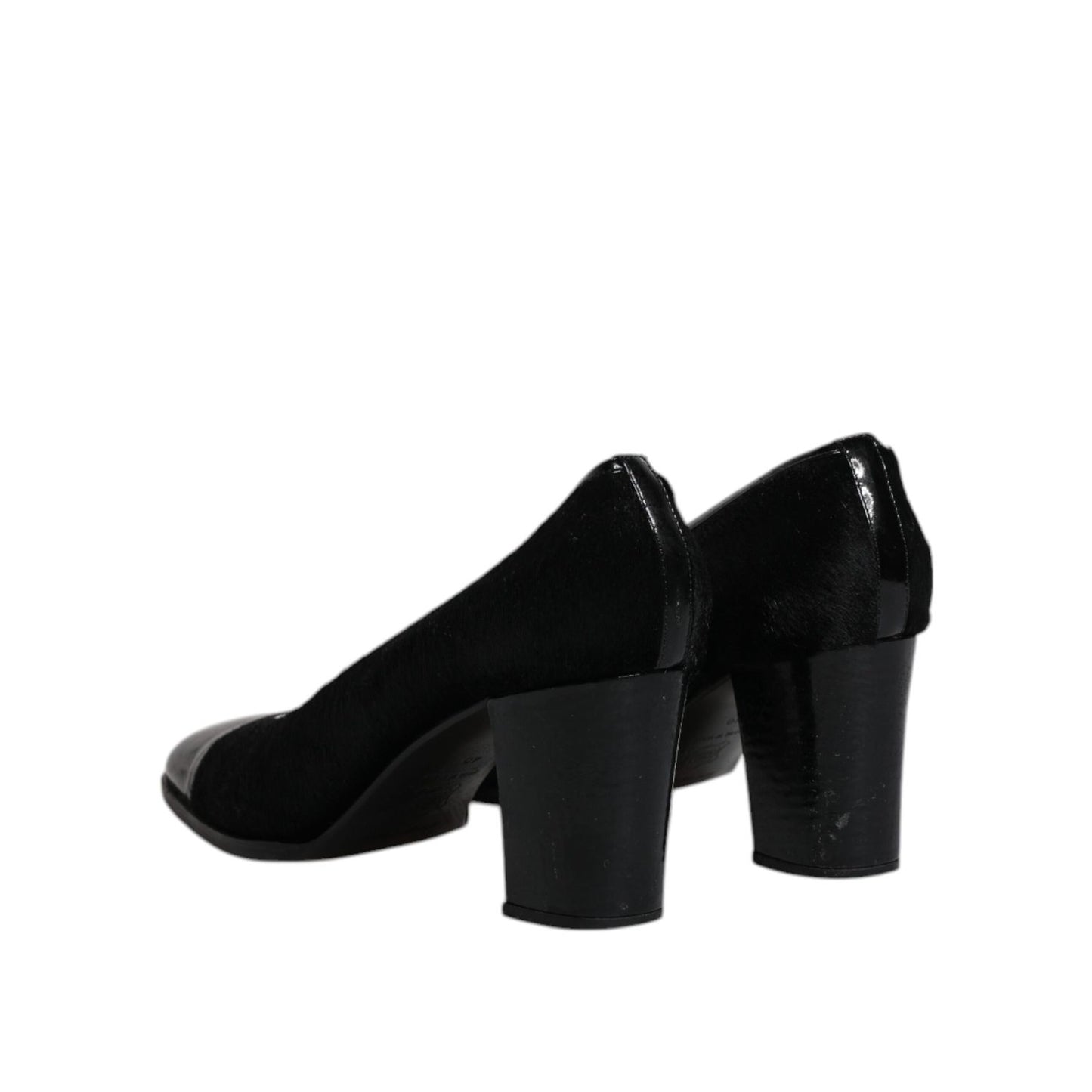 Dolce & Gabbana Black Leather Block Heels Pumps Shoes LA12225-40