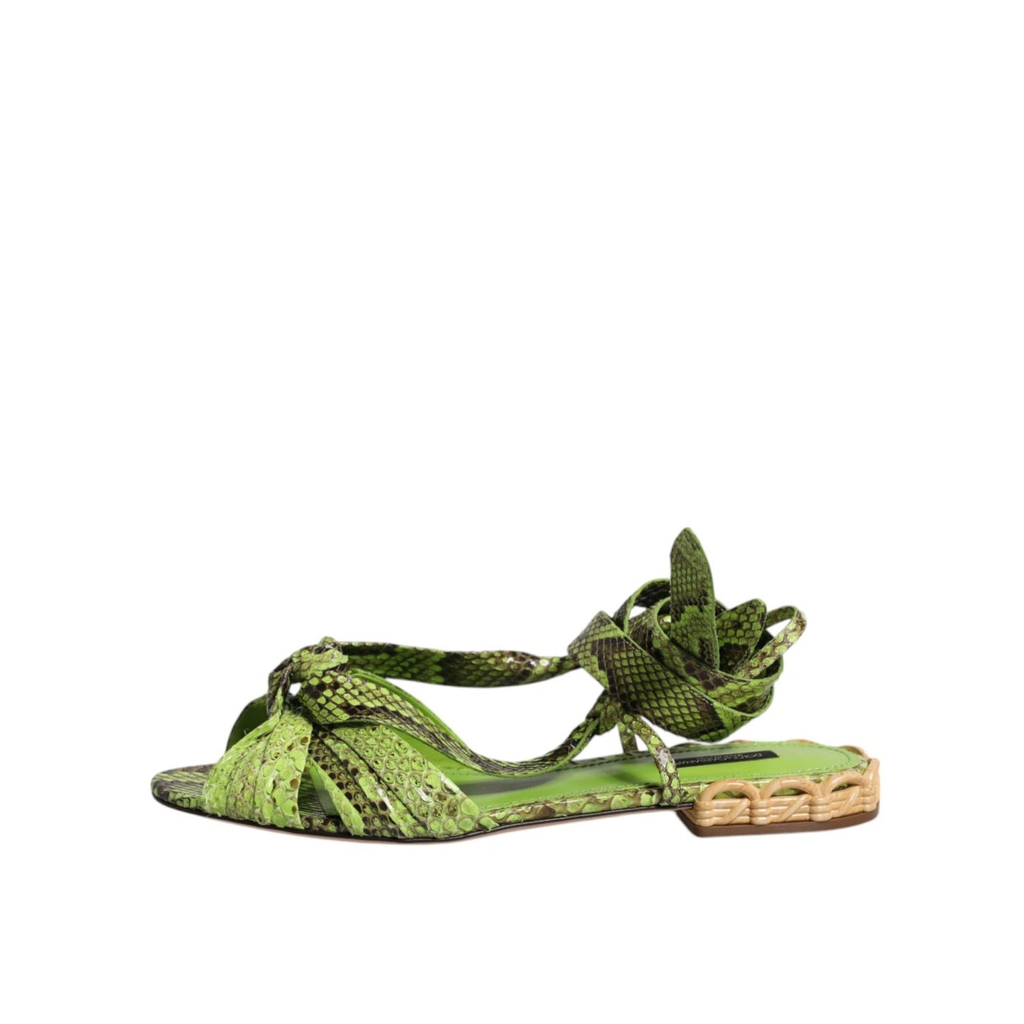 Dolce & Gabbana Green Animal Print Ankle Wrap Sandals Shoes LA12254-39.5
