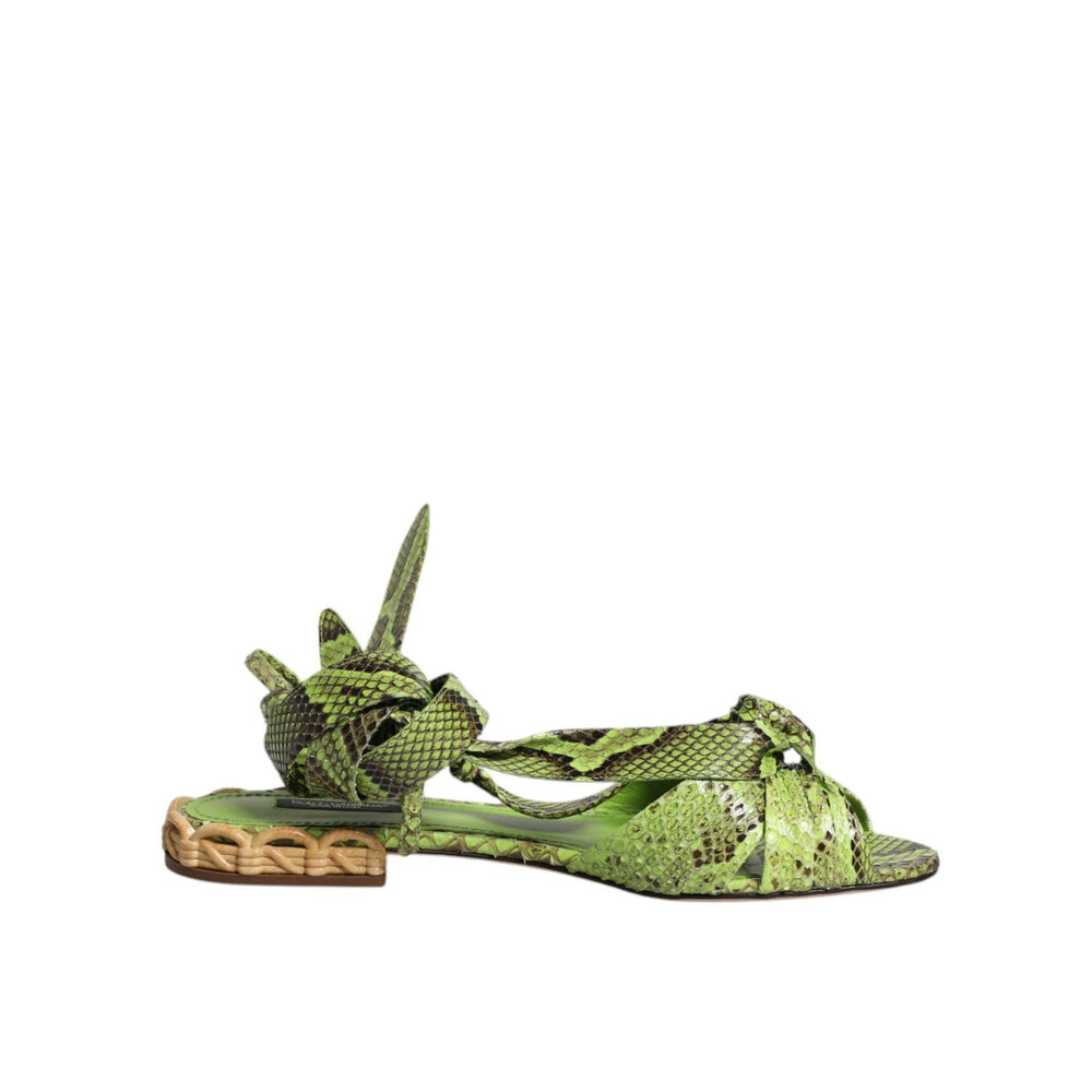 Dolce & Gabbana Green Animal Print Ankle Wrap Sandals Shoes LA12254-39.5