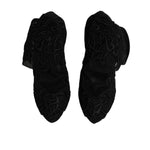 Dolce & Gabbana Black Tulle Stretch Heels Mid Calf Boots Shoes LA12278-35