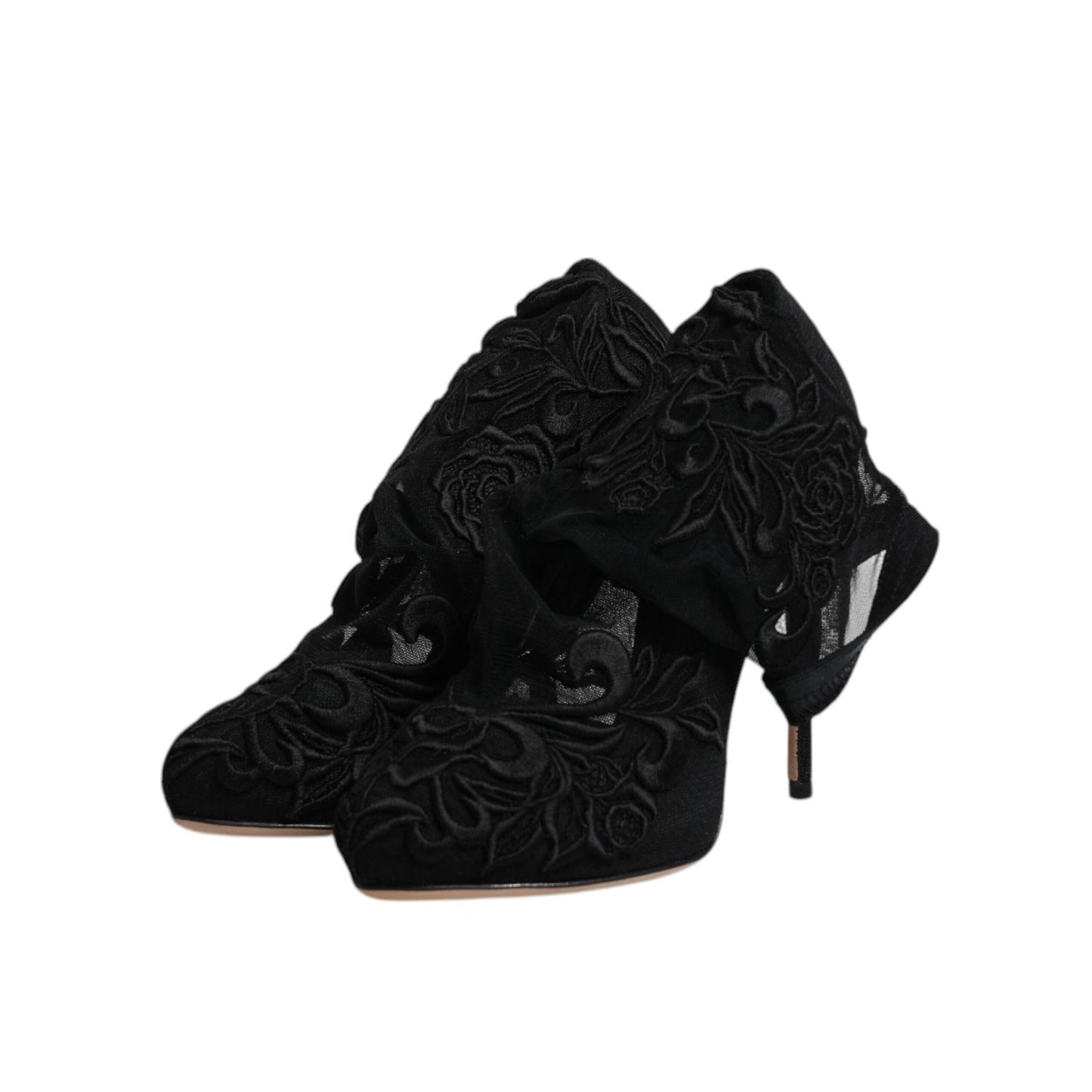 Dolce & Gabbana Black Tulle Stretch Heels Mid Calf Boots Shoes LA12278-35