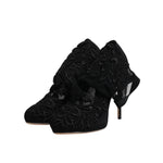 Dolce & Gabbana Black Tulle Stretch Heels Mid Calf Boots Shoes LA12278-35