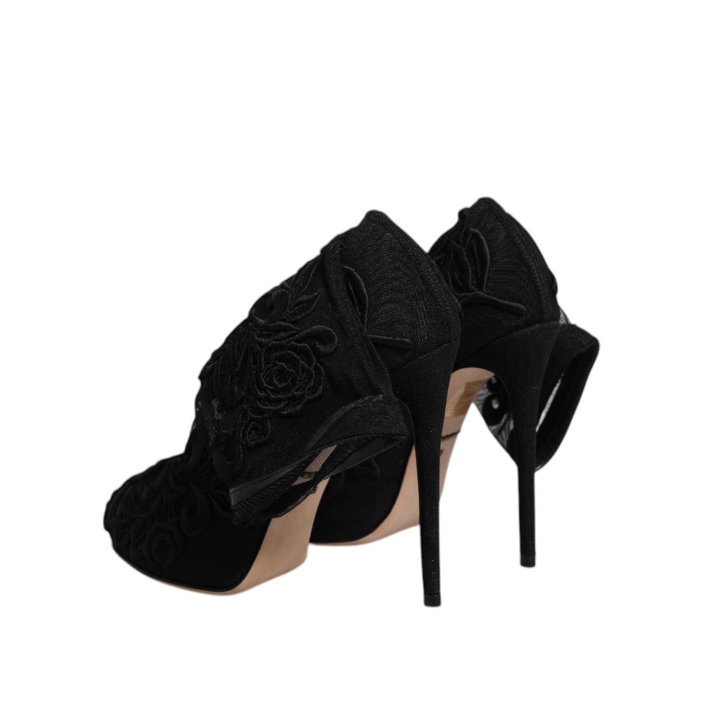 Dolce & Gabbana Black Tulle Stretch Heels Mid Calf Boots Shoes LA12278-35