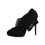 Dolce & Gabbana Black Tulle Stretch Heels Mid Calf Boots Shoes LA12278-35