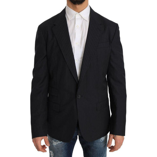 Dolce & Gabbana Gray Striped Wool Jacket Coat Slim Blazer JKT1220-1