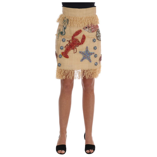 Dolce & Gabbana Crystal Beige Palm Fiber Skirt SKI1137-2