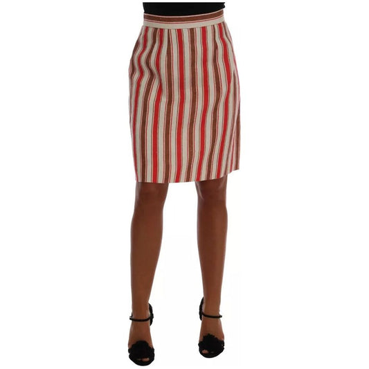 Dolce & Gabbana Multicolor Portofino Stripes Cotton Midi Skirt