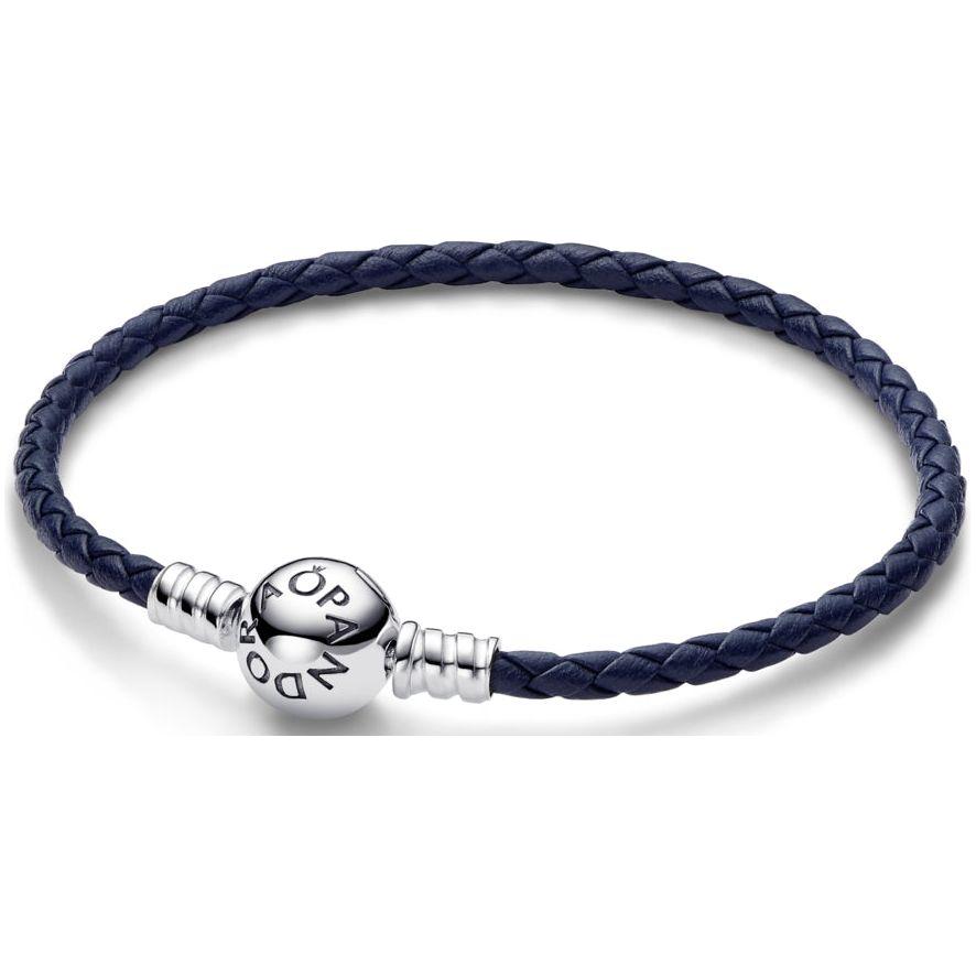 PANDORA MOMENTS COLLECTION Mod. ROUND CLASP BLUE BRAIDED LEATHER BRACELET Bracelet