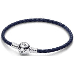 PANDORA MOMENTS COLLECTION Mod. ROUND CLASP BLUE BRAIDED LEATHER BRACELET Bracelet