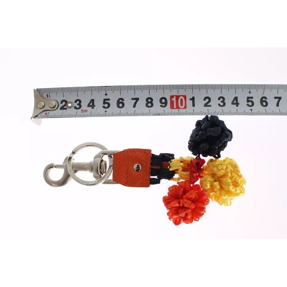 Dolce & Gabbana Red Yellow Raffia Leather Clasp Finder Keyring Keychain